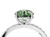 Platinum Fancy Green Round  Cut Diamond Solitaire with Pave Band and Four-Prong Setting 4