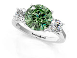 Platinum Fancy Green Round Cut Diamond Three-Stone Engagement Ring with Prong Setting and Pavé Band_13