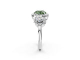 Platinum Fancy Green Round Cut Diamond Three-Stone Halo Ring with Prong Setting and Pavé Accents_14