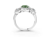 Platinum Fancy Green Round Cut Diamond Three-Stone Halo Ring with Prong Setting and Pavé Accents_15