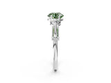 Platinum Fancy Green Round Cut Diamond Three-Stone Ring with Prong Setting and Pavé Band_14