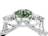 Platinum Fancy Green Round Cut Diamond Three-Stone Ring with Prong Setting and Pavé Band_16