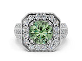 Platinum Fancy Green Round Cut Halo Diamond Engagement Ring with Pave Split Shank and Four-Prong Setting_36