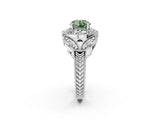 Platinum Fancy Green Round Cut Halo Milgrain Diamond Engagement Ring with Leaf Band and Four-Prong Setting_14