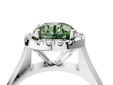 Platinum Fancy Green Round  Cut Halo Solitaire Engagement Ring with Square Band and Four-Prong Setting_28