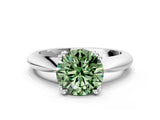 Platinum Fancy Green Round  Cut Solitaire Engagement Ring with Tapered Band and Four-Prong Setting 1