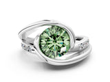 Platinum Fancy Green Round Cut Solitaire Tension-Set Diamond Split Shank Ring_6