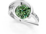 Platinum Fancy Green Round Cut Solitaire Tension-Set Diamond Split Shank Ring_7