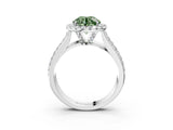 Platinum Fancy Green Round  Halo Round Diamond Pave Band with Prong Setting 5