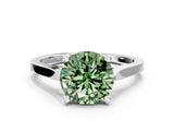 Platinum Fancy Green Round  Solitaire Diamond Ring with Four-Prong Setting and Tapered Band 1
