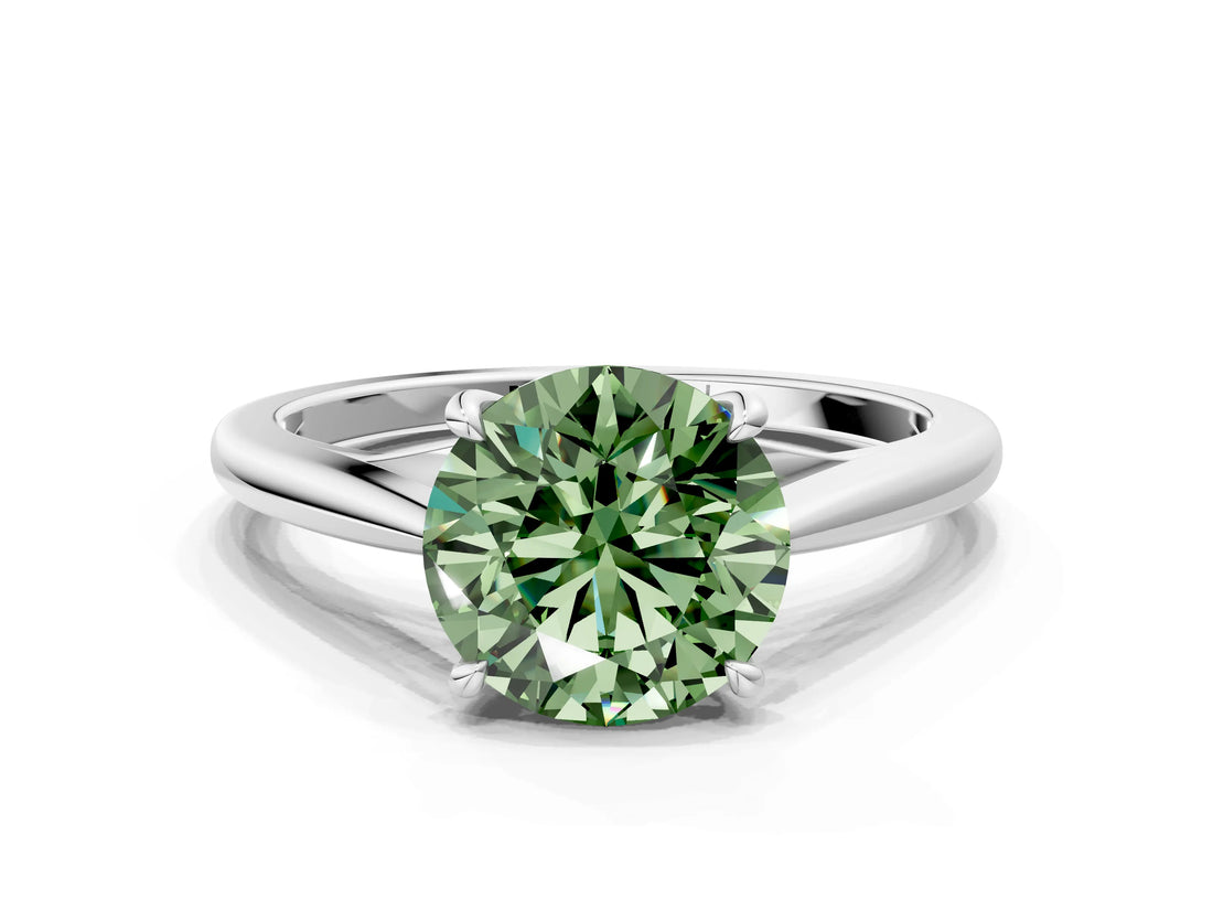 Platinum Fancy Green Round  Solitaire Engagement Ring with Four-Prong Setting and Classic Band 1