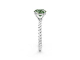 Platinum Fancy Green Round  Solitaire Twist Band Ring with Four-Prong Setting_3