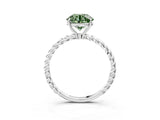 Platinum Fancy Green Round  Solitaire Twist Band Ring with Four-Prong Setting_4