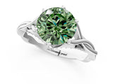 Platinum Fancy Green Round  Solitaire Twist Band Six-Prong Setting 1