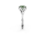 Platinum Fancy Green Round  Solitaire Twist Band Six-Prong Setting 2