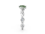 Platinum Fancy Green Round  Solitaire Twist Band with Leaf Prong Setting 4