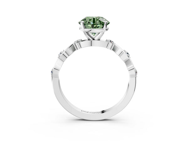 Platinum Fancy Green Round  Solitaire Twisted Band with Prong Setting