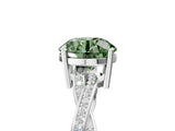 Platinum Fancy Green Round  Solitaire Twisted Pave Diamond Ring with Four-Prong Setting_5