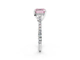 Platinum Fancy Pink Asscher  Brilliant Diamond Solitaire with Pavé Band and Four-Prong Setting 3