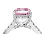 Platinum Fancy Pink Asscher  Brilliant Diamond Solitaire with Pavé Band and Four-Prong Setting 5