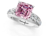 Platinum Fancy Pink Asscher  Brilliant Solitaire with Side Stones on a Pave Band and Four-Prong Setting_13