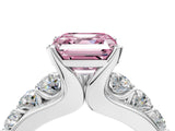 Platinum Fancy Pink Asscher  Brilliant Solitaire with Side Stones on a Pave Band and Four-Prong Setting_16