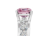 Platinum Fancy Pink Asscher  Brilliant Solitaire with Side Stones on a Pave Band and Four-Prong Setting_17
