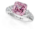 Platinum Fancy Pink Asscher Cut Brilliant Diamond Pavé Band with Six-Prong Setting_19