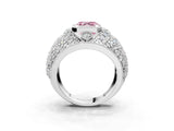 Platinum Fancy Pink Asscher Cut Brilliant Halo Pave Diamond Milgrain Ring_15