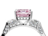 Platinum Fancy Pink Asscher Cut Brilliant Three-Stone Pave Band with Four-Prong Setting_10