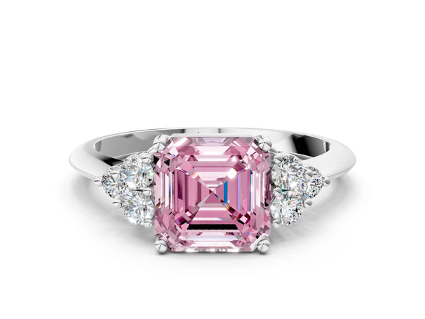 Platinum Asscher Cut Cluster Accent Engagement Ring Setting for Fancy Pink Center