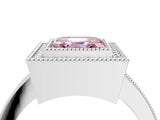 Platinum Fancy Pink Asscher Cut-Cut Diamond Halo Engagement Ring with Pave Band and Prong Setting_16