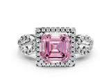 Platinum Fancy Pink Asscher Cut Cut Halo Diamond Infinity Band with Four-Prong Setting_12