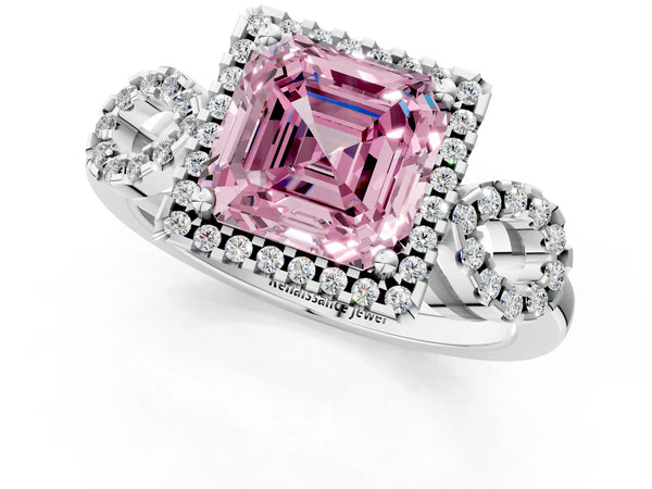 Platinum Asscher Cut Pave Infinity Halo Engagement Ring Setting for Fancy Pink Center