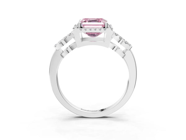 Platinum Asscher Cut Pave Infinity Halo Engagement Ring Setting for Fancy Pink Center