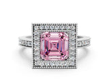 Platinum Fancy Pink Asscher Cut Cut Halo Pavé Diamond Ring_12