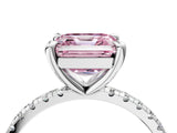 Platinum Fancy Pink Asscher Cut Diamond Brilliant Solitaire Ring with Pavé Band and Four-Prong Setting_34