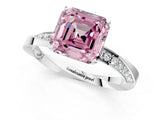 Platinum Fancy Pink Asscher Cut Diamond Engagement Ring with Side Stone Accents and Four-Prong Setting_73