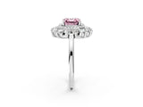 Platinum Fancy Pink Asscher Cut Diamond Floral Double Halo Engagement Ring with Prong Setting_14