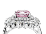 Platinum Fancy Pink Asscher Cut Diamond Floral Double Halo Engagement Ring with Prong Setting_16