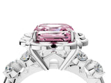 Platinum Fancy Pink Asscher  Cut Diamond Floral Halo Engagement Ring with Shared Prong Setting 4