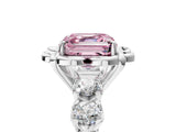 Platinum Fancy Pink Asscher  Cut Diamond Floral Halo Engagement Ring with Shared Prong Setting 5