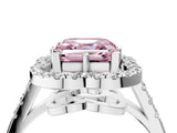 Platinum Fancy Pink Asscher Cut Diamond Floral Halo Split Shank Prong Setting Ring_10