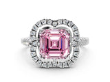 Platinum Fancy Pink Asscher Cut Diamond Floral Halo Split Shank Prong Setting Ring_6