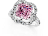 Platinum Fancy Pink Asscher Cut Diamond Floral Halo Split Shank Prong Setting Ring_7
