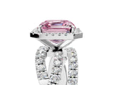 Platinum Fancy Pink Asscher Cut Diamond Halo Ring with Round Split Shank and Prong Setting_5