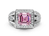 Platinum Fancy Pink Asscher Cut Diamond Halo Ring with Split Shank and Bezel Accents and Four-Prong Setting_6