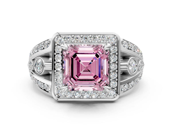 Platinum Asscher Cut Hidden Halo Split Shank Engagement Ring Setting for Fancy Pink Center