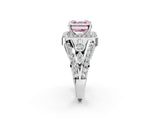 Platinum Fancy Pink Asscher Cut Diamond Halo Ring with Split Shank and Bezel Accents and Four-Prong Setting_8
