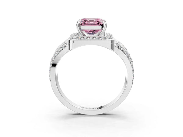 Platinum Asscher Cut Hidden Halo Split Shank Engagement Ring Setting for Fancy Pink Center